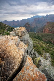 View of Blyde River Canyon with Mesa Mountains, Upper Viewpoint, canyon landscape, Panorama Route,