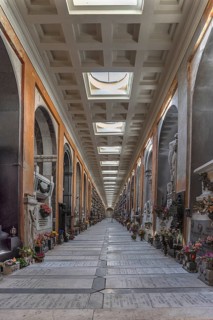 Covered tombs at the Monumental Cemetery, Cimitero monumentale di Staglieno), Genoa, Italy