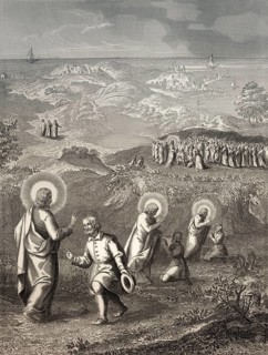 Jesus heals a deaf and mute man, New Testament, steel engraving 1853, digitally restored