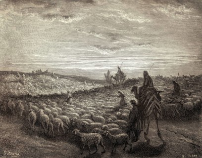 Abraham Goes to the Land of Canaan, Old Testament, woodcut by Gustave Doré