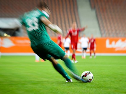 Goalkeeper kicking the ball in Lubin, Poland