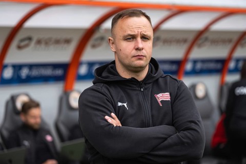 LUBIN, POLAND - MAY 24, 2025: Football match between KGHM Zaglebie Lubin vs Cracovia. Head coach of
