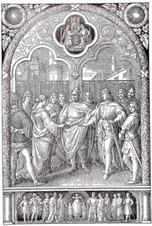 Engagement of Kriemhild to Siegfried, legend of the Nibelungs, illustration, reproduction from a
