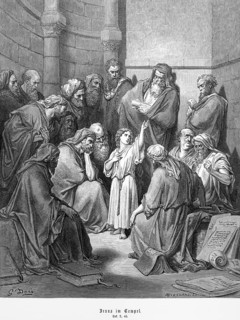 The twelve-year-old Jesus in the temple, Luke, chapter 2, verse 46, Jerusalem, teachers of law,