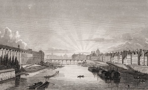 Pont des Arts, Paris, antique steel engraved print, 1831