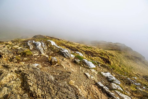 Pyg Track over Llyn Llydaw lake, Pen-y-Pass, mountain pass, Snowdonia, Gwynedd, north-west Wales,