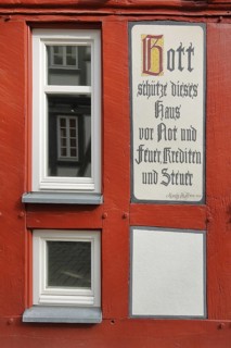 Quote by Moritz Kuhl: God save this house from misery and fire, loans and taxes, text, saying,