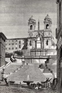 The Spanish Steps, Trinità dei Monti church at the top, Rome, Italy, 19th Century