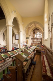 Interior of Church of Saint Nicholas, Bromham, Wiltshire, England, UK