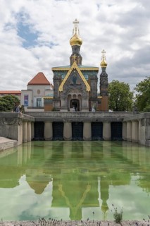 Lily Basin and Russian Chapel, Mathildenhöhe Darmstadt, UNESCO World Heritage Site, Germany