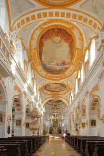 Interior view with ceiling fresco and decorations by baroque master builder Johann Michael