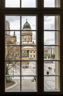 View through the window, parliamentary history exhibition in the German Cathedral at