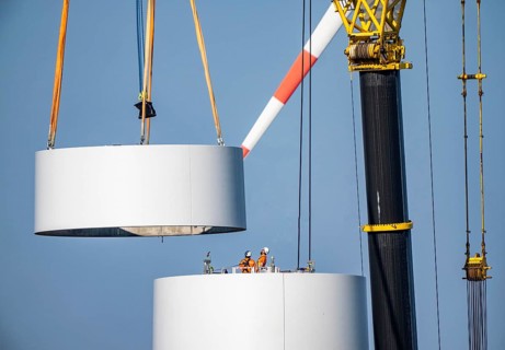 Construction site of the new Bedburg 3 wind farm, on recultivated open-cast mining site, 9 wind