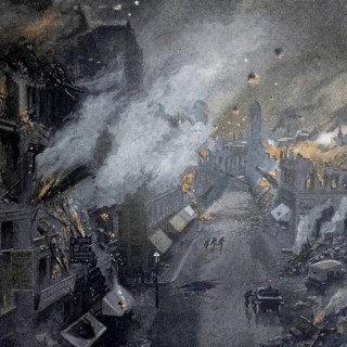 World War 1, Bombardment of a town in northern France (original picture text from 1915, original