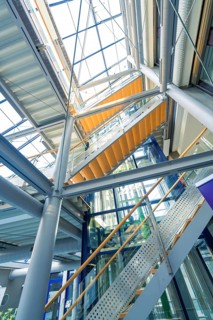 Complex staircase with metal and glass elements inside, Sindelfingen, Böblingen district, Germany