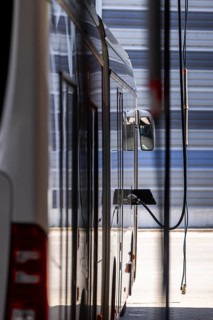 Electric bus charging at Hamburger Hochbahn AG - Busbetriebshof Alsterdorf, Hamburg, Germany