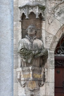 Sculpture of Dr Martin Luther, reformer at the Regensburg Alumneum (grammar school), Regensburg,