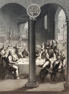 Jesus Christ and disciples at the table in the house of Simon the Leper, with Mary Magdalen and