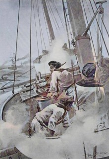 Combat Mission of a Navy Cruiser, 1880, Germany, Battleship, Historic, digitally restored