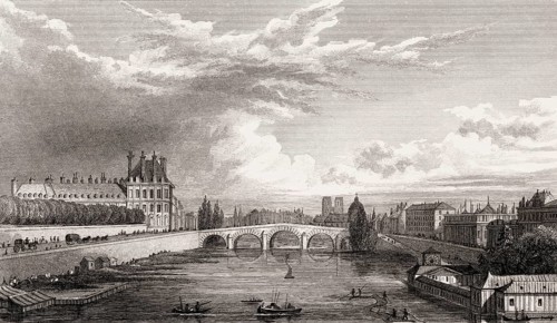Panorama of Paris with Notre-Dame de Paris, antique steel engraved print, 1831