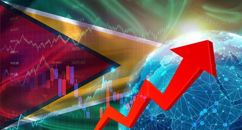Global financial growth with Guyana flag. Financial growth with Guyana flag on economic background