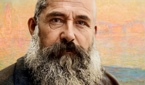 Portrait of Claude Monet, 1840 – 1926, French painter and founder of Impressionism, with his