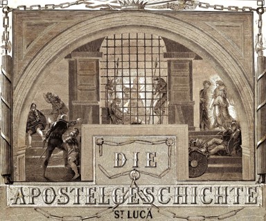 Introductory picture to the Acts of the Apostles, Testament, St. Luca, fight, horses, crown,