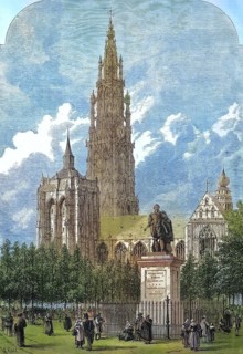 The Groenplaats, place vert, with the statue of Peter Paul Rubens, In the background the Cathedral