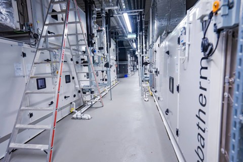 Industrial ventilation system with a ladder and structured machines in a neutral color, ventilation