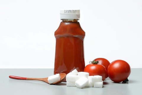 Ketchup, ketchup bottle with sugar cube