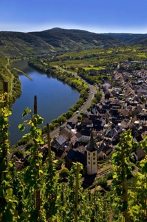Moselle loop with vineyards and Saint Laurentius Church from the Bremmer Calmont via ferrata,