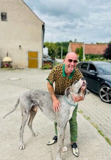Young man with a Great Dane, Bavaria, Germany