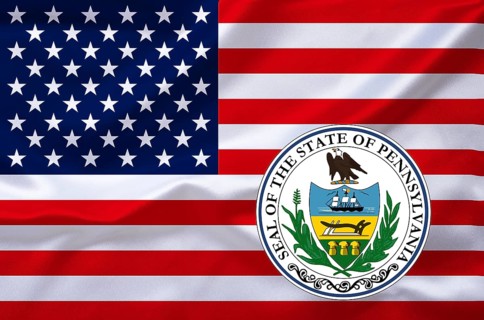 The flag of the USA with the coat of arms of Pennsylvania, Studio