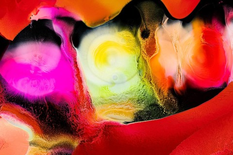 A captivating abstract artwork featuring vivid colors and liquids textures. Bright hues of pink,