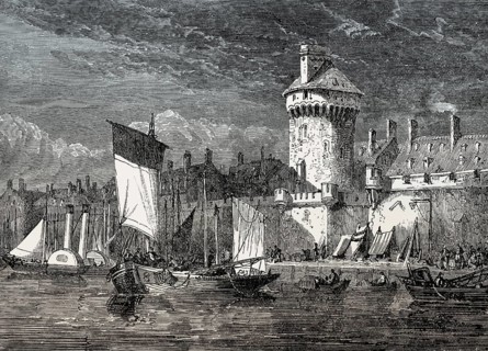 Historical view of Saint-Malo, a historic French port in Brittany on the Channel coast, 19th