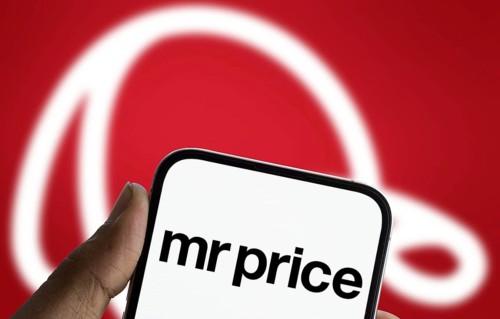 Mr Price logo is displayed on smartphone. Mr Price Group ltd is a cash based fashion value retailer
