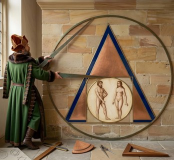 Meaning of mathematics in the symbolism of alchemists, historical illustration, digitally edited,