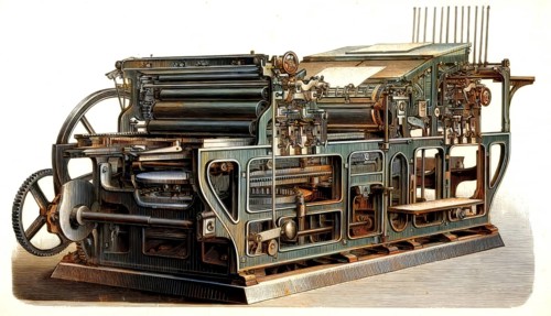 Historical illustration, 19th Century, Industrial printing press, Koenig & Bauer