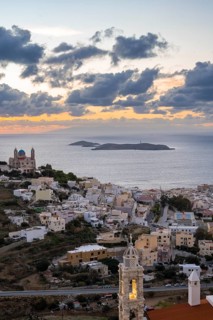 View from Ano Syros to the houses of Ermoupoli with the Anastasi Church or Church of the