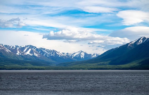 View over the Turnagain Arm estuary to the mountains of the Kenai Peninsula, Anchorage, Alaska, USA