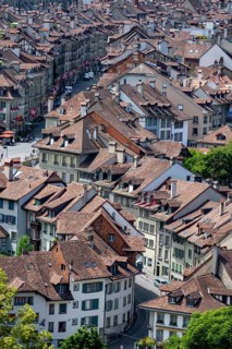 Streets and rows of houses, detail, view of Bern's old town, Bern, Canton of Bern, Switzerland