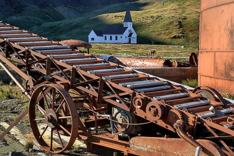 Old abandoned whaling station in South Georgia, abandoned, rust, ship, tools, Grytviken, renovated,