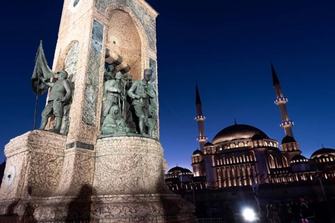 Istanbul, Turkey 10th November 2022 Turkish Republic Monument or Ataturk Statue and the recently