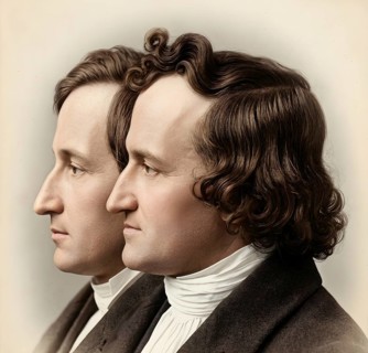 Portrait of Brothers Grimm, Jacob and Wilhelm, fairy tales, folk tales, children's and household