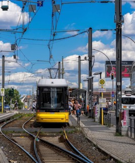 Warschauer Straße station, final tram stop, public transport, Berlin, Germany