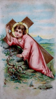 Holy picture, child carrying Jesus on the cross, 1900, Austria, historical, digital reproduction of
