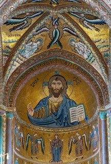 Christ Pantocrator mosaic, Cefalù Cathedral, Cefalu, Sicily, Italy