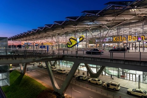Terminal 2 at Cologne-Bonn Airport, departure level, arrival below, CGN, North Rhine-Westphalia,