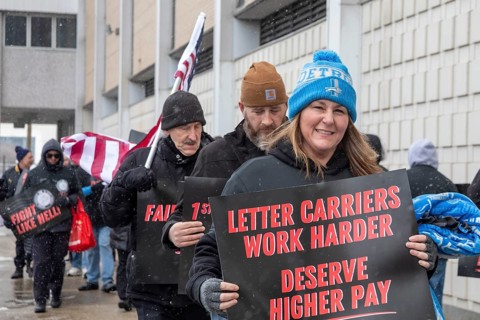 Detroit, Michigan USA - 22 February 2026 - Letter carriers rally at the Detroit post office as