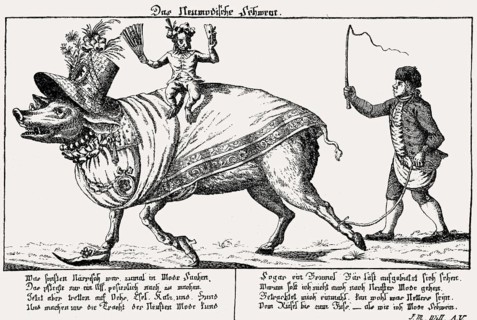 The new-fashioned pig, caricature, 18th century
